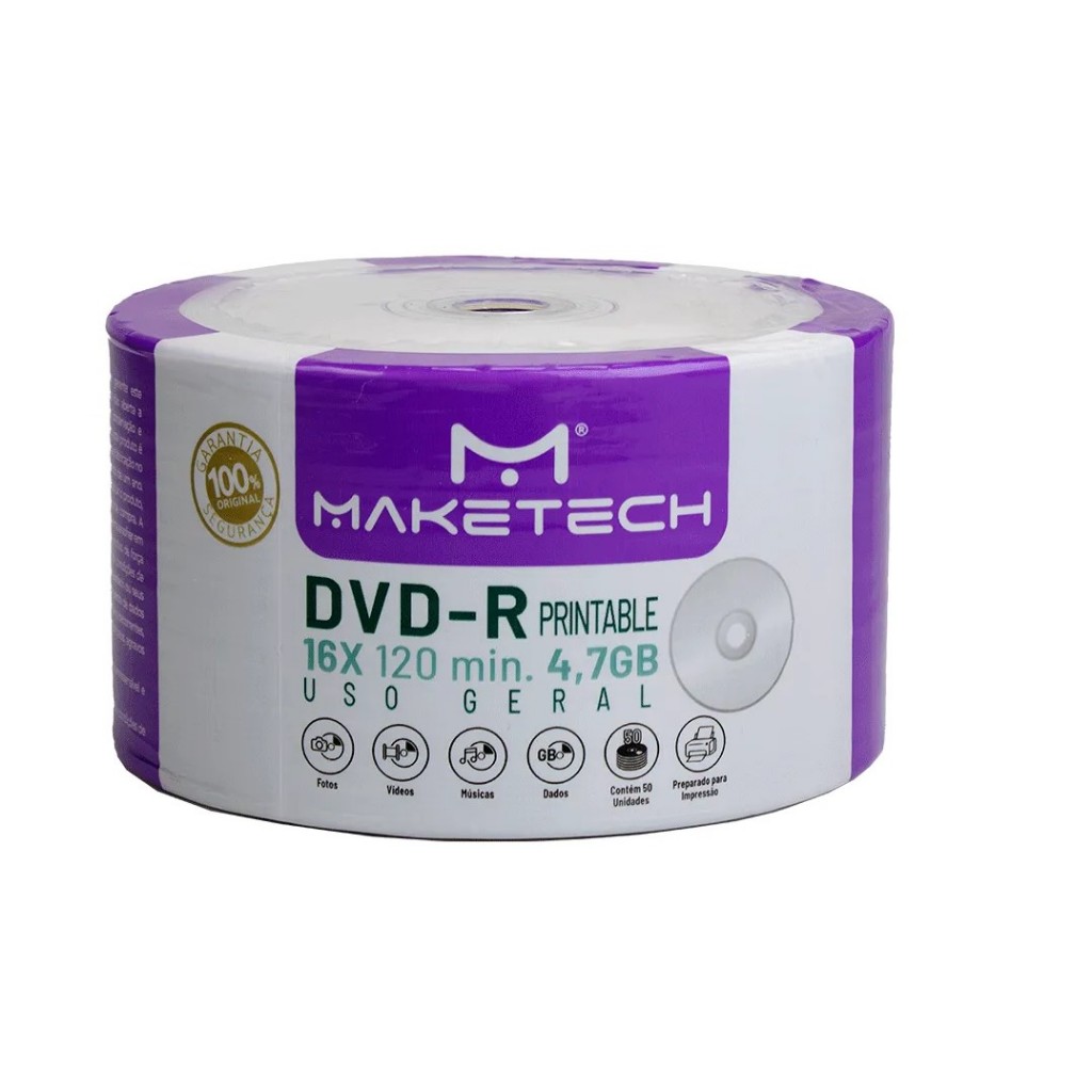 50 unidades DVD-R 16X - 4.7GB - 120Min - Inkjet White Printable ...