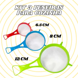 Kit 3 Peneiras Coloridas Nos Tamanhos 6.5Cm 8Cm E 12Cm De Plástico Práticas E Úteis Para Sua Cozinha em Oferta na Shopee