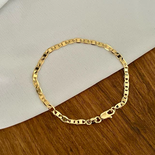 Pulseira Masculina Piastrini 3mm 20cm Banhada A Ouro 18k