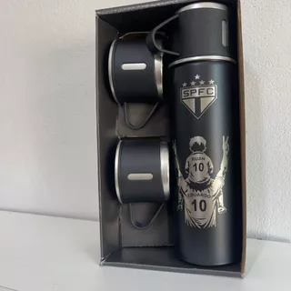 Kit Garrafa Térmica Personalizado Pai e Filho / Torcedores de Times 500ml + 3 Xícaras Bebidas Fria ou Quente