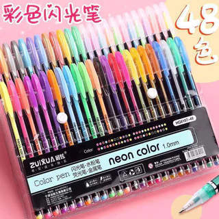 Kit com 12/24/36/48 Cores Caneta Gel ColorGel Tinta Glitter Pastel Neon Metal Escolar