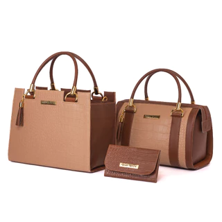 Kit Bolsa Baú + Bolsa Castelo Com Carteira Feminina de Mão e Alça de ombro Bicolor Transversal Lançamento