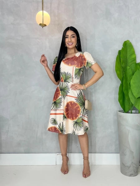 Vestido Feminino Estampado Moda Evangélica Godê Rf 072