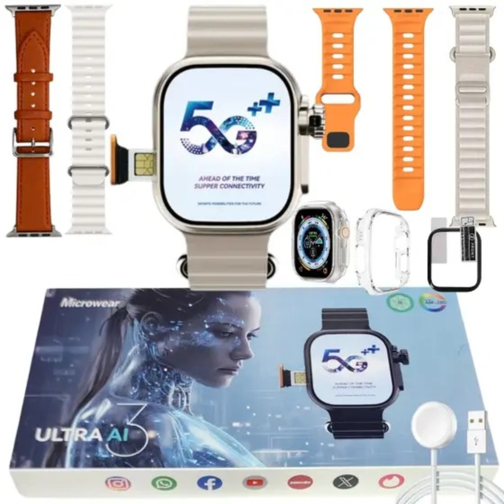Relógio Smartwatch Ultra 3 - Chip; Câmera; Wifi; WhatsApp; IA | Shopee ...