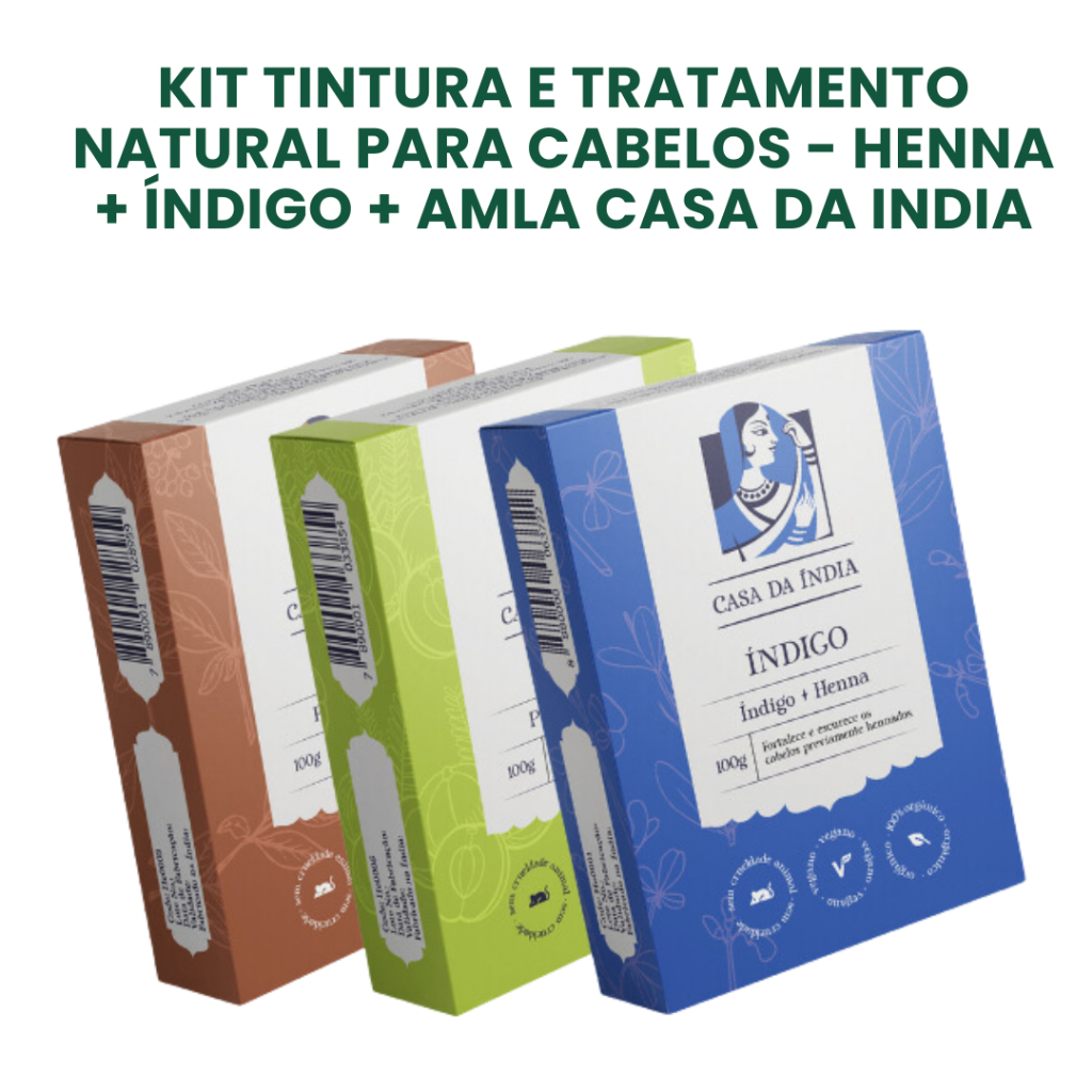 Kit Henna Cabelo Castanho Índigo Amla Tratamento e Tintura Natural Casa ...