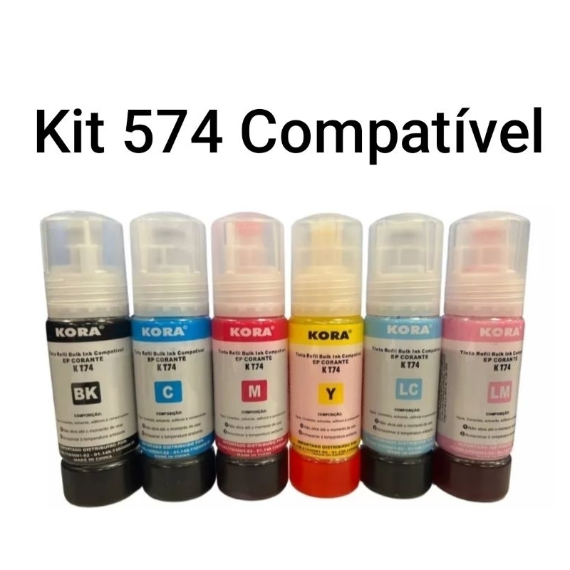 6x Tinta Para Impressora Epson 574 T574 Com 6 Cores L8050 L18050