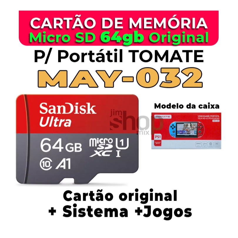 Cartão de Memória Original 64GB P/Game Portátil TOMATE MAY-032 +