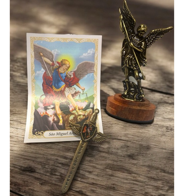 Kit Imagem + Espada + Oração São Miguel Arcanjo