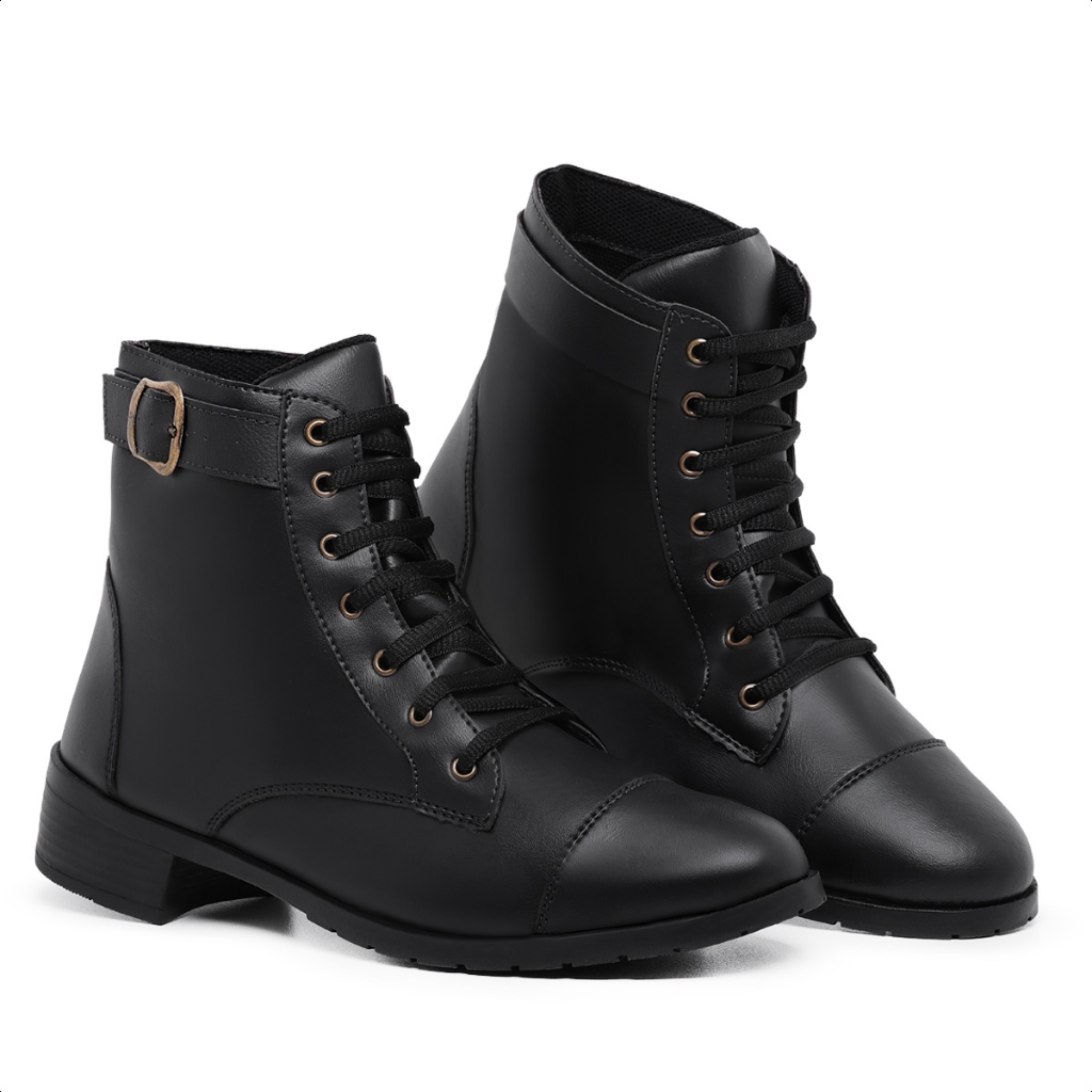 Bota Coturno Casual Feminina Botinha de Amarrar Fivela | Shopee Brasil