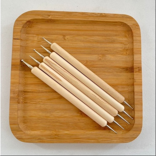 Kit Com 5 Pincéis Boleador Duplo Madeira Nail Art