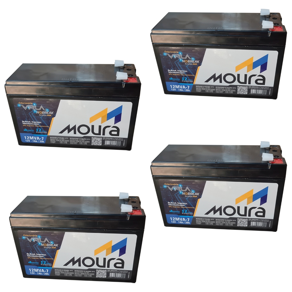 Kit 4 Baterias Moura VRLA Nobreak 7Ah 12V 12MVA-7