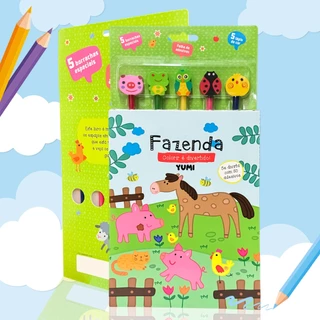 Livro de Colorir E Lápis Animais Da Fazenda | Com 50 Adesivos E Borracha De Bichinhos em Oferta na Shopee
