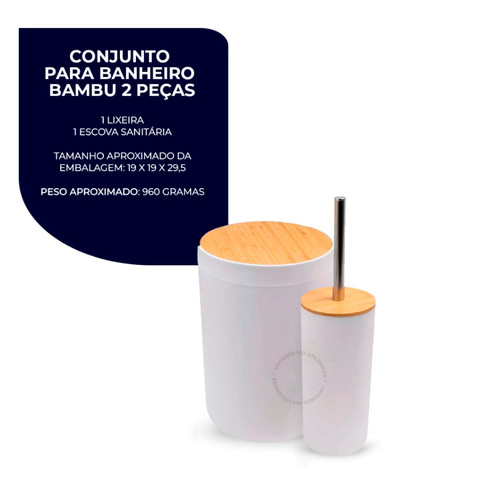 Kit Banheiro Completo Lixeira C/ Tampa Detalhes Em Bambu Luxo — foto 1 — Achou Levou Brasil