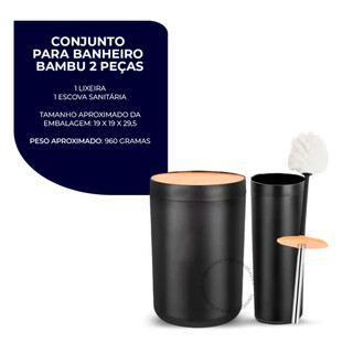 Kit Banheiro Completo Lixeira C/ Tampa Detalhes Em Bambu Luxo — foto 2 — Achou Levou Brasil