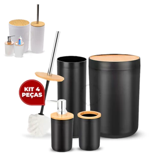 Kit Banheiro Em Bambu Com Lixeira Tampa Detalhes Luxo
