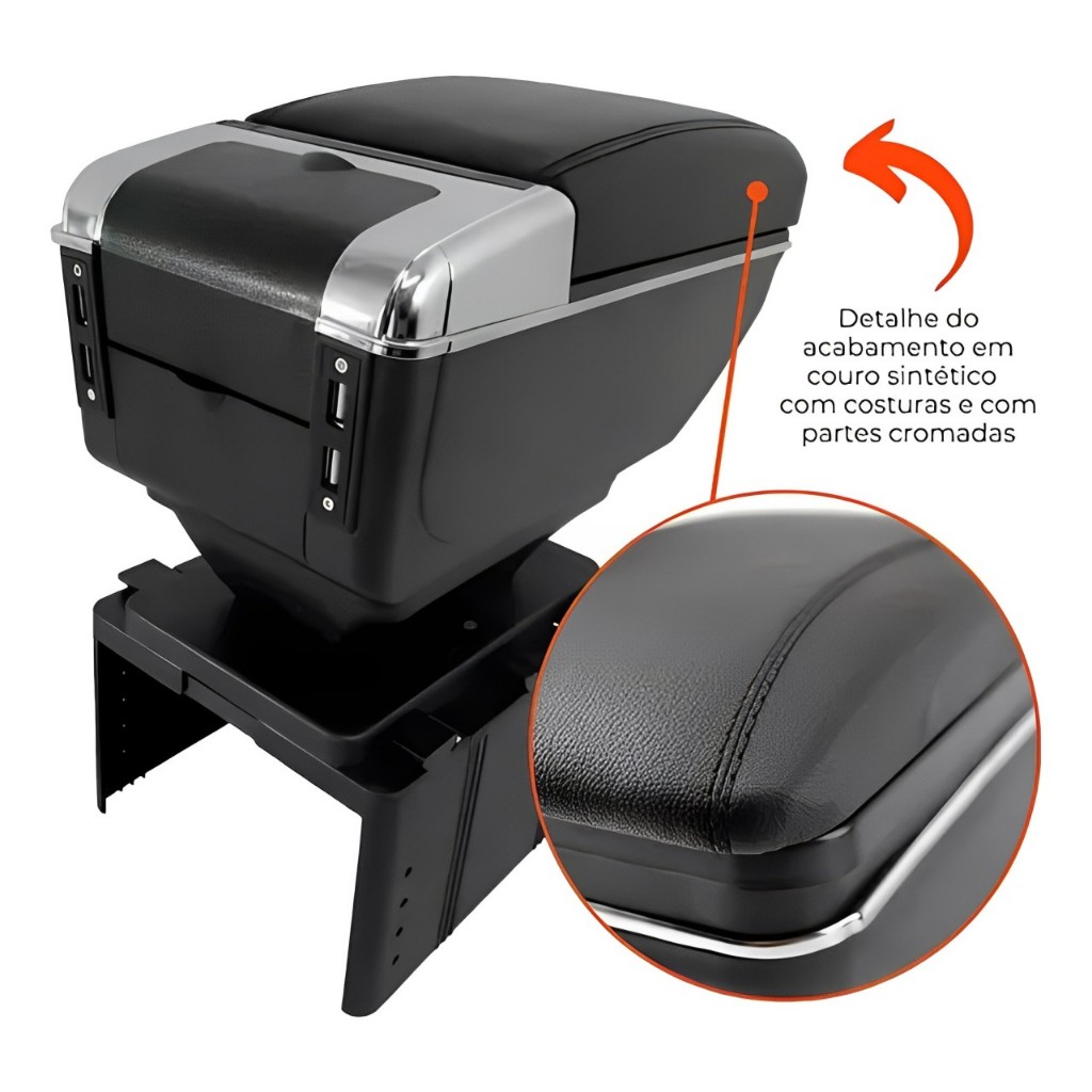 Console Apoio De Braço Universal Com Entrada Usb Porta Copo