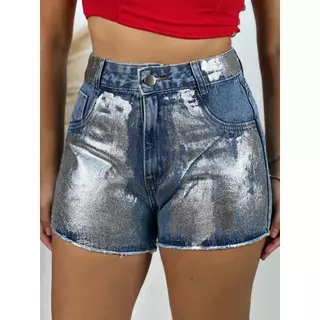 Short Jeans Tradicional Com Detalhe Metalizado