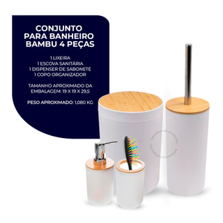 Kit Banheiro Completo Lixeira C/ Tampa Detalhes Em Bambu Luxo — foto 3 — Achou Levou Brasil