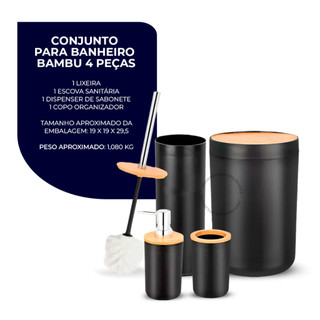 Kit Banheiro Completo Lixeira C/ Tampa Detalhes Em Bambu Luxo — foto 4 — Achou Levou Brasil