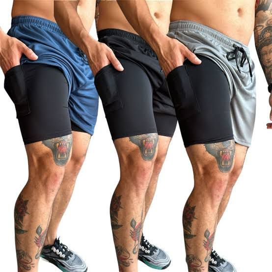Kit 3 Shorts Para Academia Bermuda 2 em 1 Forrados Com Bolso Extra Original