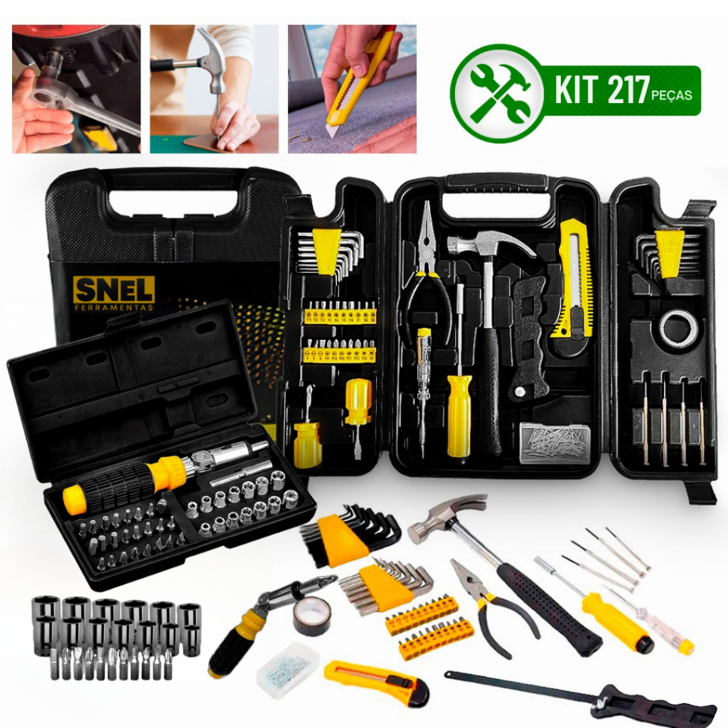 Kit Jogo Ferramentas com 217 Pecas Semiprofissional C/ Maleta
