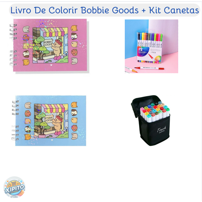Kit Pintura Livro Colorir Bobbie Goods 12 Caneta Pincel Brush 24 Caneta ...