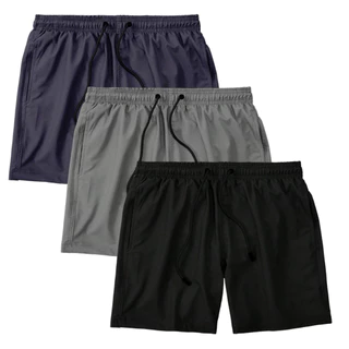Kit Com 02/03 Bermuda Masculina Tactel Lisa Básica Esportiva