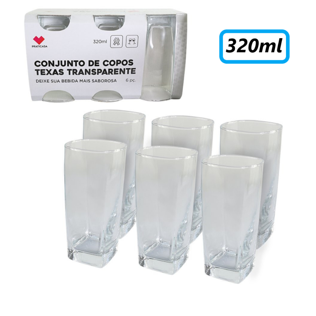 Jogo de Copos Vidro Luxo Grosso Quadrado Bonito Resistente Elegante 6 ...