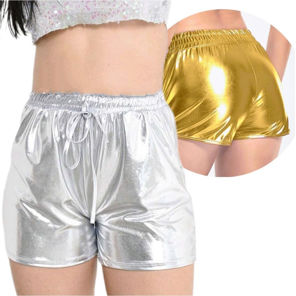 Short Feminino Metalizado Carnaval Cintura Alta Curto Paetê | Shopee Brasil