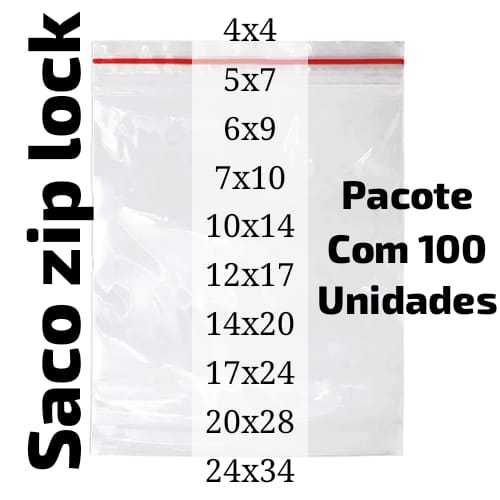 Saco Zip Lock Hermético abre e fecha - c/ 100 Unidades