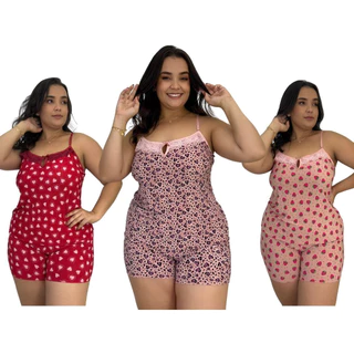 Kit Pijama Baby Doll Plus Size C/ Renda Fresquinho Shortinho Verão em Oferta na Shopee
