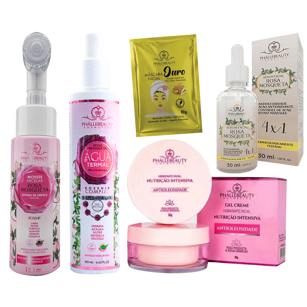 Kit Skincare Rosa Mosqueta Limpeza Pele Sensivel Seca Serum facial