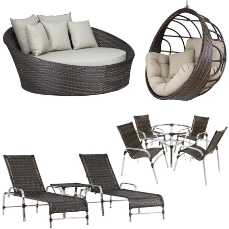 Kit 4 Cadeiras e Mesa, 2 Espreguiçadeiras, 1 Balanço Ninho e 1 Chaise em Alumínio Trama Original