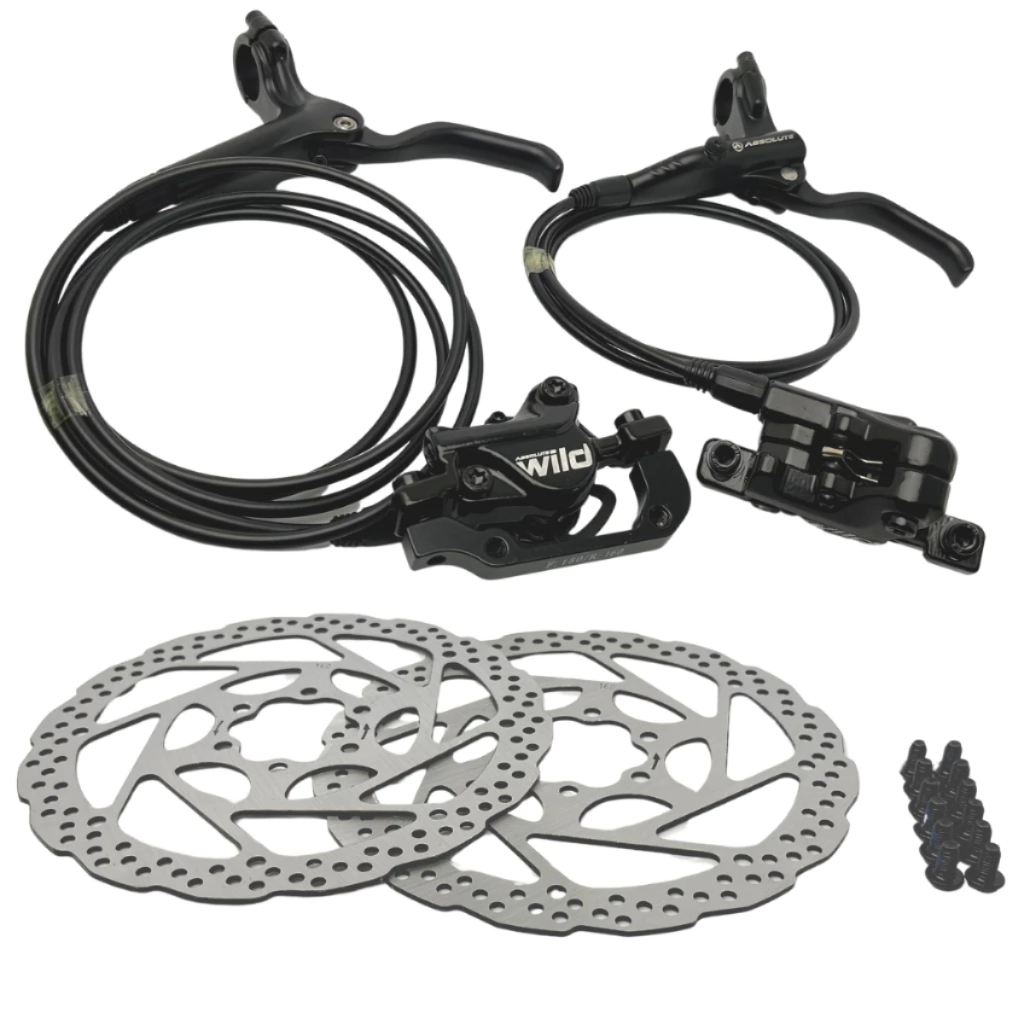 PAR FREIO HIDRÁULICO ABSOLUTE WILD 2 HD-220 - PINÇA 2 PISTÕES C/ DISCOS DE 6 PARAFUSOS 160MM PRETO