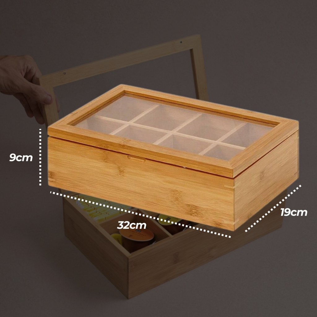 Imagem do produto Porta Chá Jóias Caixa Organizadora Bambu 8 Divisórias 3