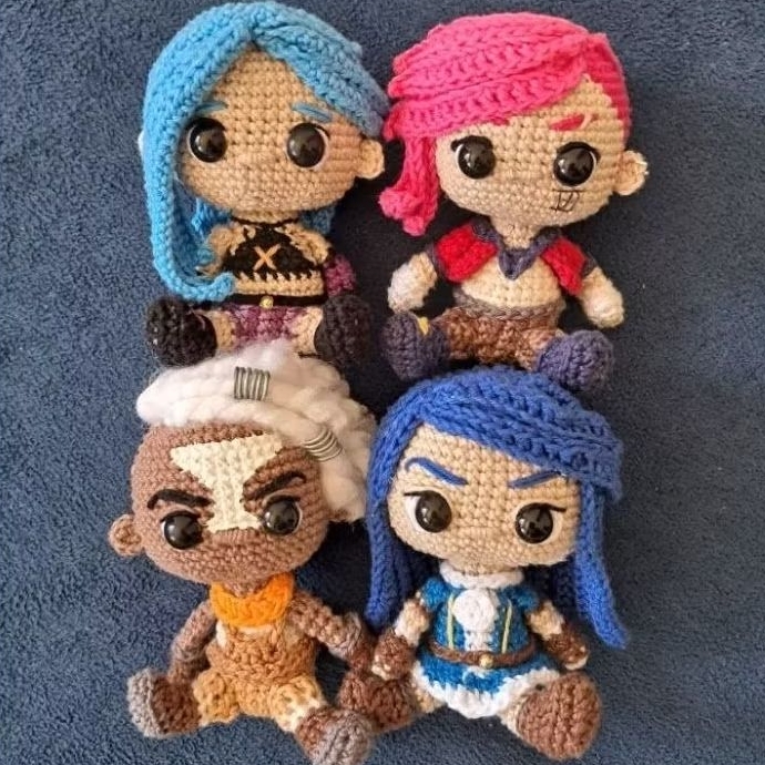 Jinx, Ekko, Vi e Caitlyn Arcane Amigurumi Crochê