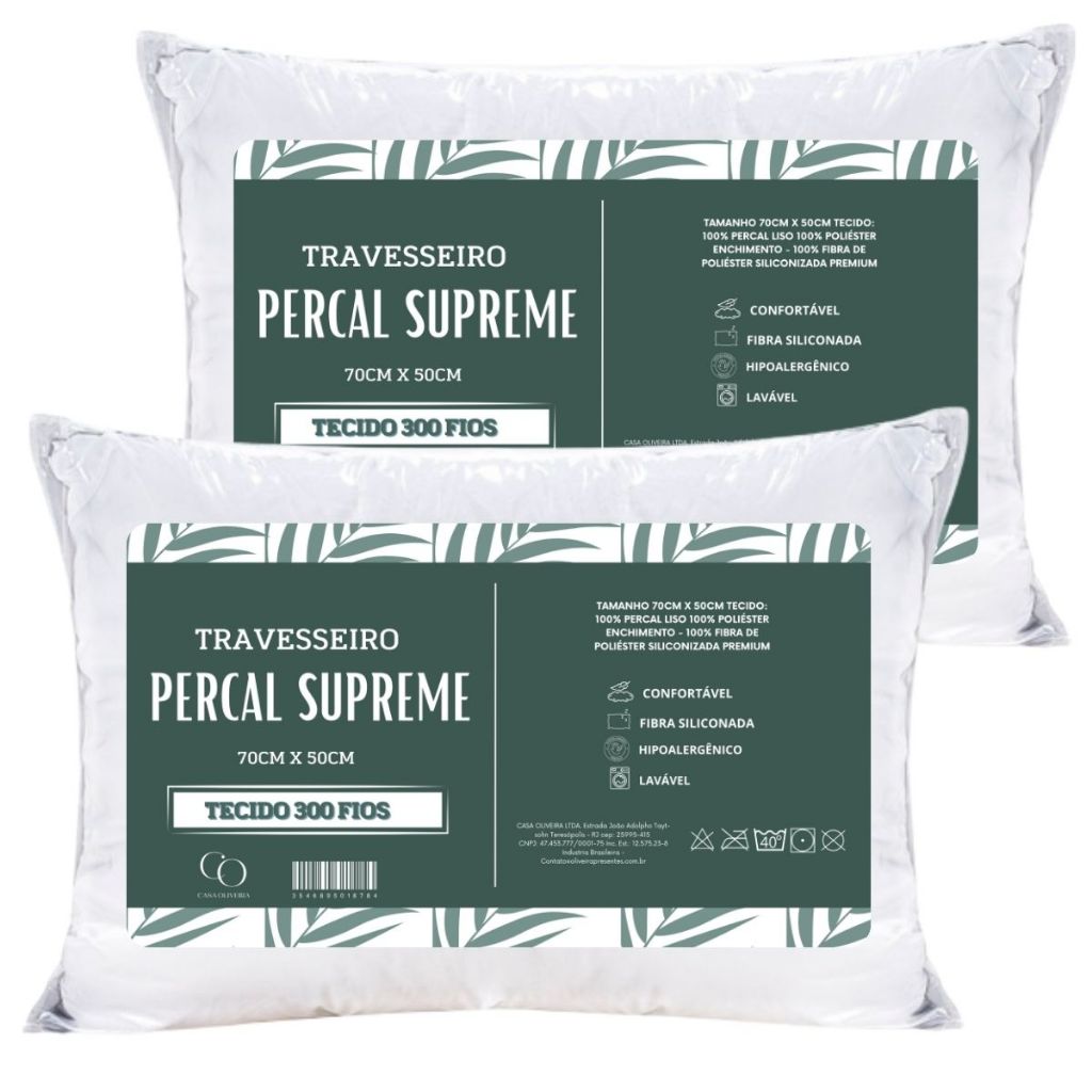 Kit 2 Travesseiros Premium Padrão Hotel Supreme Percal Luxo