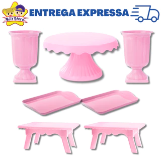 Kit Boleira Cake Renda 19cm - 2 Vasos Grego 2 Mesinhas e 2 Bandejas 20x13 Diversas Cores em Oferta na Shopee