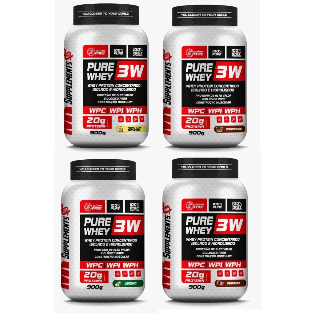 Whey Protein 100% Pure 3W Concentrado Isolado e Hidrolisado 20g ...
