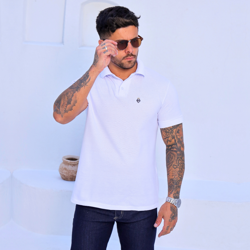 Camisa Polo Branca Piquet Masculina Camiseta Premium Original Heyju ...