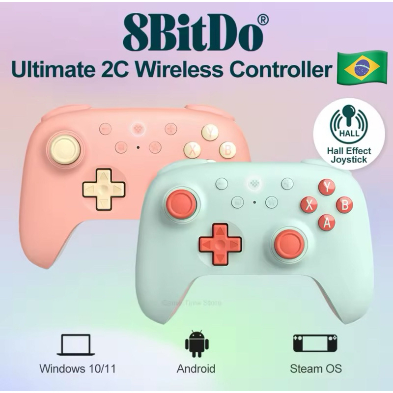 Controle 8BitDo Ultimate 2C Wireless 2.4G Hall Effect sem fio Windows Android 1000hz Poling Rate