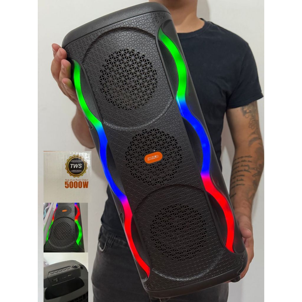 caixa de som com 3 falante potente 5000w karaoke bluetooth fm usb 51cm
