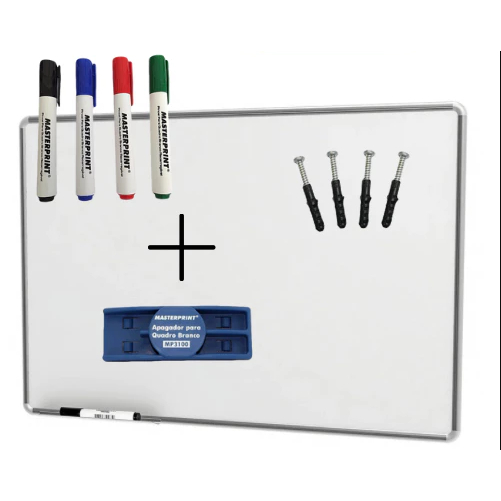 Lousa Branca Quadro Branco 120x90cm + 4 Pincel Marcadores + 1 Apagador Didática Média