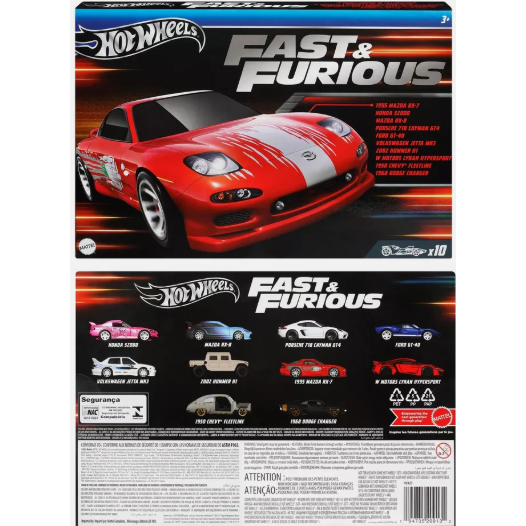 Velozes e Furiosos SET -Hot Wheels Fast & Furious 10 Car Pack Toy