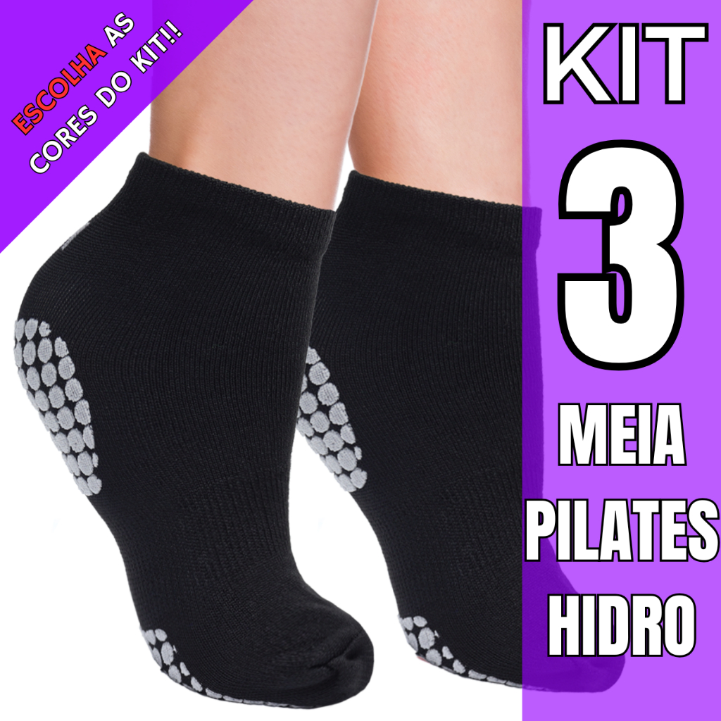 Kit 3 Pares Meia Antiderrapante Para Pilates Hidroginástica Yoga ...