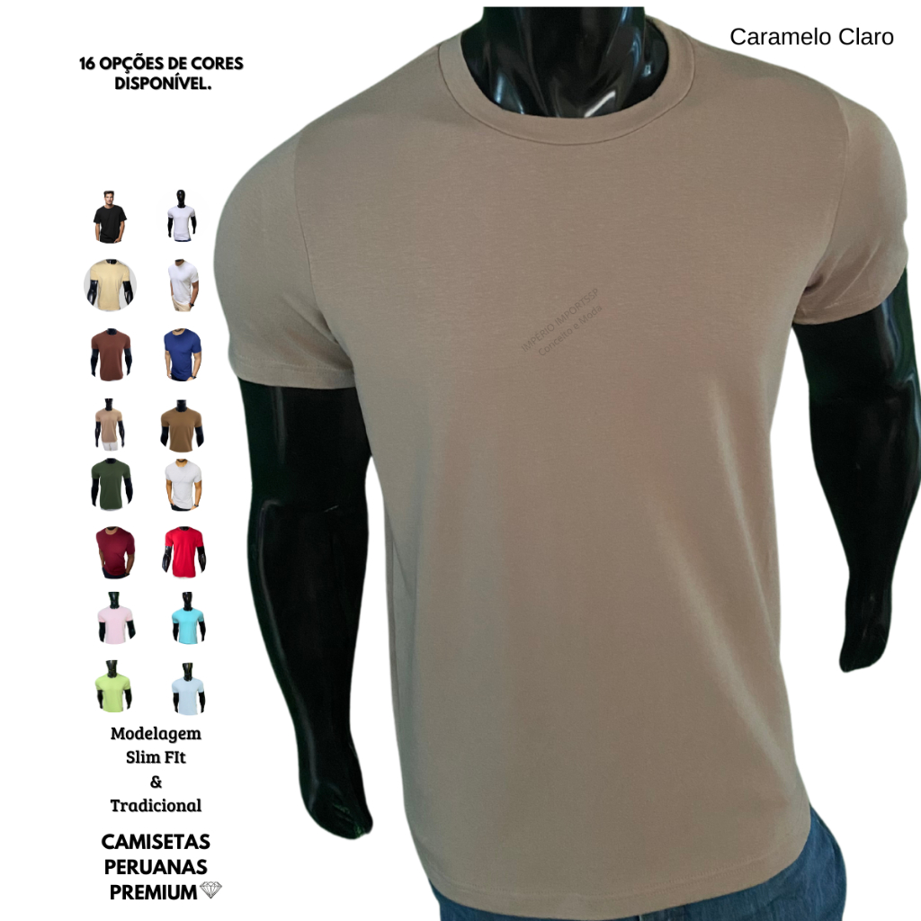 Camisetas masculina básicas malha peruana com elastano novas cores slim ...