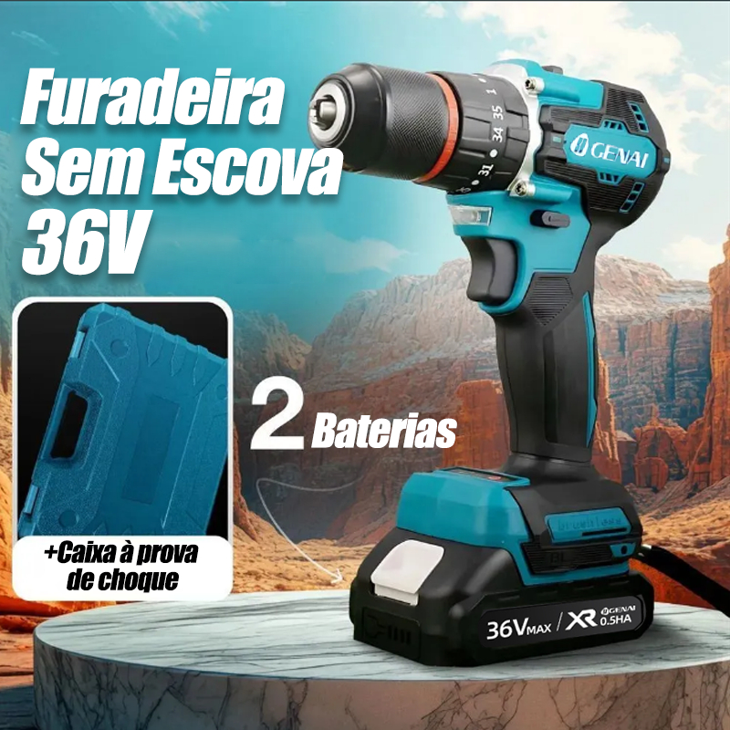 Brushless 3/8" Parafusadeira Furadeira Impacto 36V 02 Baterias + Maleta