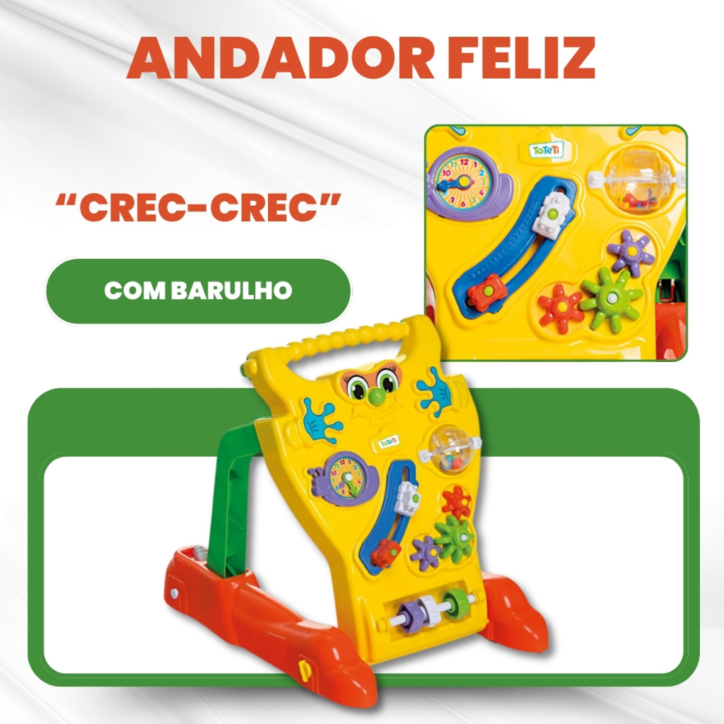 Andador Didático Som Crec Crec Brinquedo Educativo Infantil para Bebê Calesita Tateti