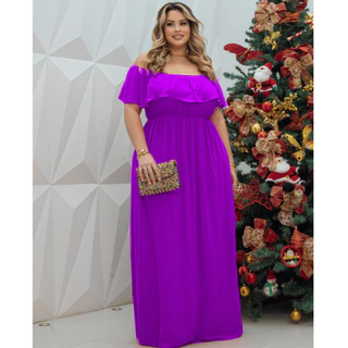 Vestido Feminino Longo Plus Size Elástano Fenda Moda Gestante Ombro a Ombro Social Elegante Soltinho em Oferta na Shopee