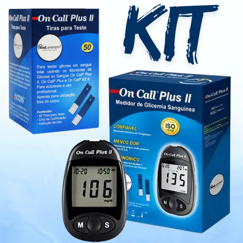 Kit Medidor De Glicemia Glicosímetro - On Call Plus II + 50 Tiras de ...